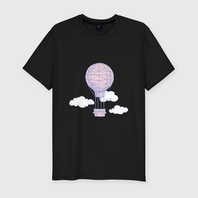 Мужская футболка хлопок Slim с принтом Воздушный шар в облаках в Курске, 92% хлопок, 8% лайкра | приталенный силуэт, круглый вырез ворота, длина до линии бедра, короткий рукав | Тематика изображения на принте: 