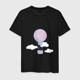 Мужская футболка хлопок с принтом Воздушный шар в облаках в Курске, 100% хлопок | прямой крой, круглый вырез горловины, длина до линии бедер, слегка спущенное плечо. | Тематика изображения на принте: 