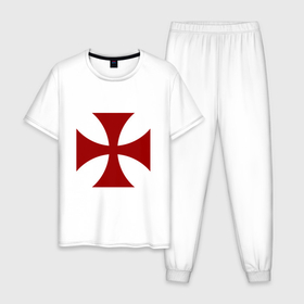 Мужская пижама хлопок с принтом Крест рыцарей тамплиеров в Кировске, 100% хлопок | брюки и футболка прямого кроя, без карманов, на брюках мягкая резинка на поясе и по низу штанин
 | 
