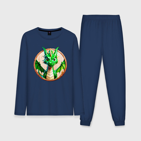 Мужская пижама с лонгсливом хлопок с принтом Нейросеть   деревянный зелёный дракон ,  |  | Тематика изображения на принте: 