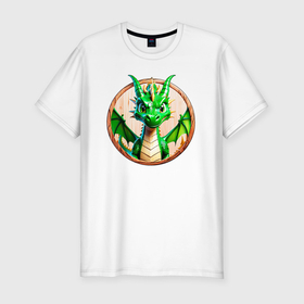 Мужская футболка хлопок Slim с принтом Нейросеть   деревянный зелёный дракон в Белгороде, 92% хлопок, 8% лайкра | приталенный силуэт, круглый вырез ворота, длина до линии бедра, короткий рукав | 