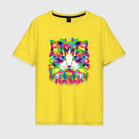 Мужская футболка хлопок Oversize с принтом Ai art   кот в стиле поп арт , 100% хлопок | свободный крой, круглый ворот, “спинка” длиннее передней части | Тематика изображения на принте: 
