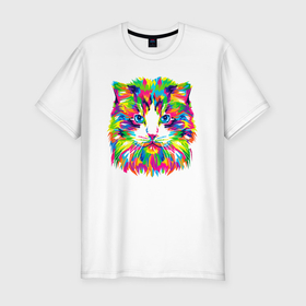 Мужская футболка хлопок Slim с принтом Ai art   кот в стиле поп арт , 92% хлопок, 8% лайкра | приталенный силуэт, круглый вырез ворота, длина до линии бедра, короткий рукав | Тематика изображения на принте: 