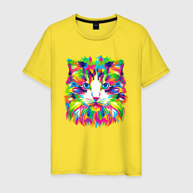 Мужская футболка хлопок с принтом Ai art   кот в стиле поп арт , 100% хлопок | прямой крой, круглый вырез горловины, длина до линии бедер, слегка спущенное плечо. | 