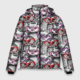 Мужская зимняя куртка 3D с принтом Совы в розовых очках в Новосибирске, верх — 100% полиэстер; подкладка — 100% полиэстер; утеплитель — 100% полиэстер | длина ниже бедра, свободный силуэт Оверсайз. Есть воротник-стойка, отстегивающийся капюшон и ветрозащитная планка. 

Боковые карманы с листочкой на кнопках и внутренний карман на молнии. | Тематика изображения на принте: 