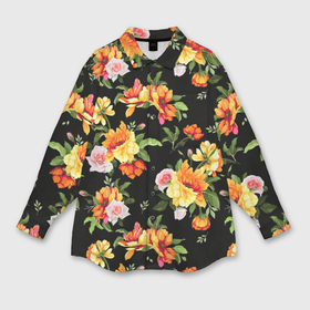 Мужская рубашка oversize 3D с принтом Цветы садовые на черном в Курске,  |  | Тематика изображения на принте: 