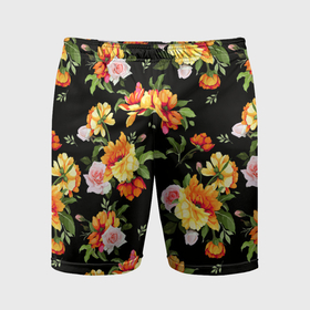 Мужские шорты спортивные с принтом Цветы садовые на черном в Курске,  |  | Тематика изображения на принте: 