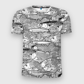 Мужская футболка 3D Slim с принтом Экзотические рыбы в кораллах в Екатеринбурге, 100% полиэстер с улучшенными характеристиками | приталенный силуэт, круглая горловина, широкие плечи, сужается к линии бедра | 