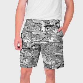 Мужские шорты 3D с принтом Экзотические рыбы в кораллах в Екатеринбурге,  полиэстер 100% | прямой крой, два кармана без застежек по бокам. Мягкая трикотажная резинка на поясе, внутри которой широкие завязки. Длина чуть выше колен | 