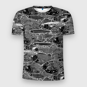 Мужская футболка 3D Slim с принтом Экзотические рыбы и кораллы в Курске, 100% полиэстер с улучшенными характеристиками | приталенный силуэт, круглая горловина, широкие плечи, сужается к линии бедра | 