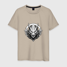 Мужская футболка хлопок с принтом Злой черно белый дракон в Кировске, 100% хлопок | прямой крой, круглый вырез горловины, длина до линии бедер, слегка спущенное плечо. | 