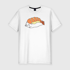 Мужская футболка хлопок Slim с принтом Суши котик в Новосибирске, 92% хлопок, 8% лайкра | приталенный силуэт, круглый вырез ворота, длина до линии бедра, короткий рукав | Тематика изображения на принте: 