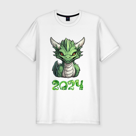 Мужская футболка хлопок Slim с принтом Лесной дракон зеленый в Белгороде, 92% хлопок, 8% лайкра | приталенный силуэт, круглый вырез ворота, длина до линии бедра, короткий рукав | 