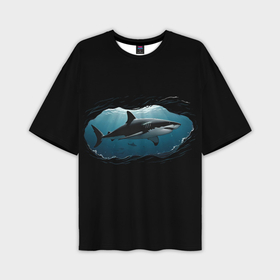 Мужская футболка oversize 3D с принтом Акула в овале в Тюмени,  |  | 