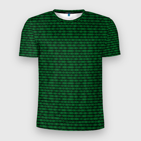Мужская футболка 3D Slim с принтом Зелёный бинарный код в Белгороде, 100% полиэстер с улучшенными характеристиками | приталенный силуэт, круглая горловина, широкие плечи, сужается к линии бедра | 