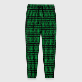 Мужские брюки 3D с принтом Зелёный бинарный код , 100% полиэстер | манжеты по низу, эластичный пояс регулируется шнурком, по бокам два кармана без застежек, внутренняя часть кармана из мелкой сетки | Тематика изображения на принте: 