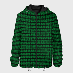 Мужская куртка 3D с принтом Зелёный бинарный код в Белгороде, ткань верха — 100% полиэстер, подклад — флис | прямой крой, подол и капюшон оформлены резинкой с фиксаторами, два кармана без застежек по бокам, один большой потайной карман на груди. Карман на груди застегивается на липучку | 