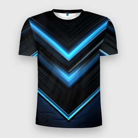 Мужская футболка 3D Slim с принтом Галактическая абстракция синяя в Екатеринбурге, 100% полиэстер с улучшенными характеристиками | приталенный силуэт, круглая горловина, широкие плечи, сужается к линии бедра | Тематика изображения на принте: 