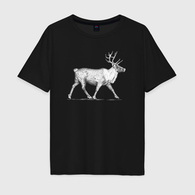 Мужская футболка хлопок Oversize с принтом Северный олень белый в Екатеринбурге, 100% хлопок | свободный крой, круглый ворот, “спинка” длиннее передней части | Тематика изображения на принте: 