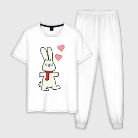 Мужская пижама хлопок с принтом Bunny love в Новосибирске, 100% хлопок | брюки и футболка прямого кроя, без карманов, на брюках мягкая резинка на поясе и по низу штанин
 | Тематика изображения на принте: 