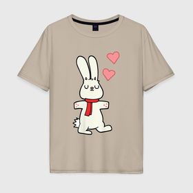 Мужская футболка хлопок Oversize с принтом Bunny love в Новосибирске, 100% хлопок | свободный крой, круглый ворот, “спинка” длиннее передней части | Тематика изображения на принте: 
