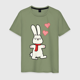 Мужская футболка хлопок с принтом Bunny love в Новосибирске, 100% хлопок | прямой крой, круглый вырез горловины, длина до линии бедер, слегка спущенное плечо. | Тематика изображения на принте: 