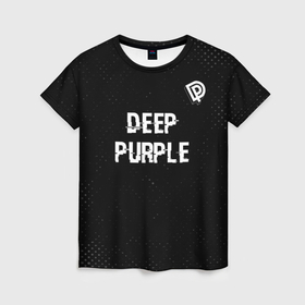 Женская футболка 3D с принтом Deep Purple glitch на темном фоне посередине в Белгороде, 100% полиэфир ( синтетическое хлопкоподобное полотно) | прямой крой, круглый вырез горловины, длина до линии бедер | Тематика изображения на принте: 