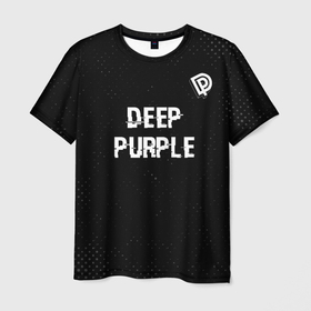 Мужская футболка 3D с принтом Deep Purple glitch на темном фоне посередине в Новосибирске, 100% полиэфир | прямой крой, круглый вырез горловины, длина до линии бедер | Тематика изображения на принте: 