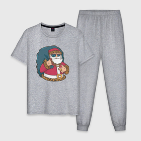 Мужская пижама хлопок с принтом Santa gangster в Белгороде, 100% хлопок | брюки и футболка прямого кроя, без карманов, на брюках мягкая резинка на поясе и по низу штанин
 | Тематика изображения на принте: 