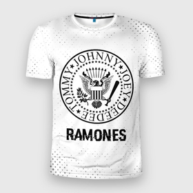 Мужская футболка 3D Slim с принтом Ramones glitch на светлом фоне в Курске, 100% полиэстер с улучшенными характеристиками | приталенный силуэт, круглая горловина, широкие плечи, сужается к линии бедра | 