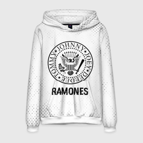 Мужская толстовка 3D с принтом Ramones glitch на светлом фоне в Екатеринбурге, 100% полиэстер | двухслойный капюшон со шнурком для регулировки, мягкие манжеты на рукавах и по низу толстовки, спереди карман-кенгуру с мягким внутренним слоем. | Тематика изображения на принте: 