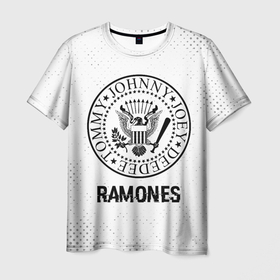 Мужская футболка 3D с принтом Ramones glitch на светлом фоне , 100% полиэфир | прямой крой, круглый вырез горловины, длина до линии бедер | 