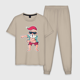 Мужская пижама хлопок с принтом Dabbing Santa , 100% хлопок | брюки и футболка прямого кроя, без карманов, на брюках мягкая резинка на поясе и по низу штанин
 | 