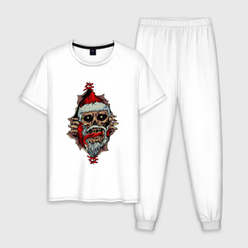Мужская пижама хлопок с принтом Череп Санты в Екатеринбурге, 100% хлопок | брюки и футболка прямого кроя, без карманов, на брюках мягкая резинка на поясе и по низу штанин
 | 