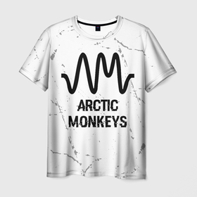 Мужская футболка 3D с принтом Arctic Monkeys glitch на светлом фоне в Курске, 100% полиэфир | прямой крой, круглый вырез горловины, длина до линии бедер | 