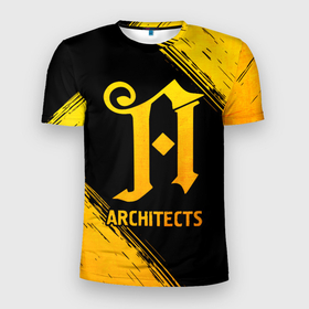 Мужская футболка 3D Slim с принтом Architects   gold gradient в Екатеринбурге, 100% полиэстер с улучшенными характеристиками | приталенный силуэт, круглая горловина, широкие плечи, сужается к линии бедра | Тематика изображения на принте: 
