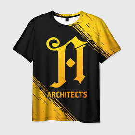 Мужская футболка 3D с принтом Architects   gold gradient в Екатеринбурге, 100% полиэфир | прямой крой, круглый вырез горловины, длина до линии бедер | Тематика изображения на принте: 