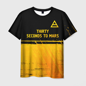 Мужская футболка 3D с принтом Thirty Seconds to Mars   gold gradient посередине в Новосибирске, 100% полиэфир | прямой крой, круглый вырез горловины, длина до линии бедер | 