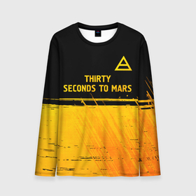 Мужской лонгслив 3D с принтом Thirty Seconds to Mars   gold gradient посередине в Екатеринбурге, 100% полиэстер | длинные рукава, круглый вырез горловины, полуприлегающий силуэт | Тематика изображения на принте: 