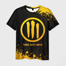 Мужская футболка 3D с принтом Three Days Grace   gold gradient в Белгороде, 100% полиэфир | прямой крой, круглый вырез горловины, длина до линии бедер | 