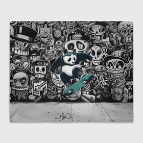 Плед 3D с принтом Скейтбордист панда на фоне граффити , 100% полиэстер | закругленные углы, все края обработаны. Ткань не мнется и не растягивается | 