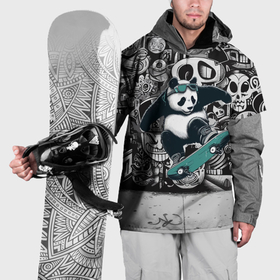Накидка на куртку 3D с принтом Скейтбордист панда на фоне граффити в Белгороде, 100% полиэстер |  | 