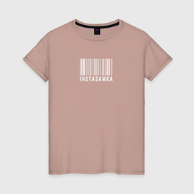 Женская футболка хлопок с принтом Инстасамка штрихкод в Петрозаводске, 100% хлопок | прямой крой, круглый вырез горловины, длина до линии бедер, слегка спущенное плечо | 