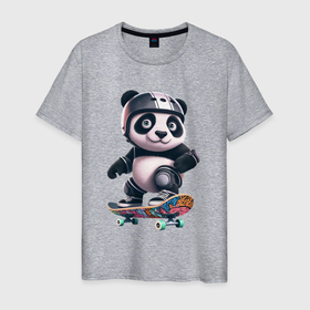 Мужская футболка хлопок с принтом Cool panda on a skateboard   extreme , 100% хлопок | прямой крой, круглый вырез горловины, длина до линии бедер, слегка спущенное плечо. | 