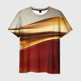 Мужская футболка 3D с принтом Бежевые и золотистые волны в Курске, 100% полиэфир | прямой крой, круглый вырез горловины, длина до линии бедер | 