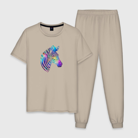 Мужская пижама хлопок с принтом Фиолетовая абстрактная голова зебры в Кировске, 100% хлопок | брюки и футболка прямого кроя, без карманов, на брюках мягкая резинка на поясе и по низу штанин
 | 