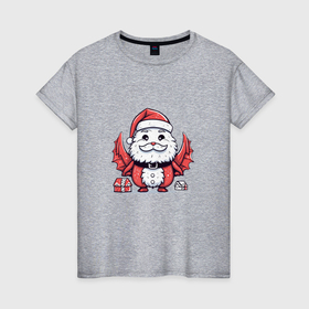 Женская футболка хлопок с принтом Дракон дед Мороз или Санта Клаус в Новосибирске, 100% хлопок | прямой крой, круглый вырез горловины, длина до линии бедер, слегка спущенное плечо | 