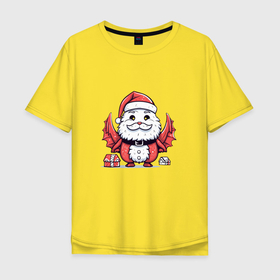 Мужская футболка хлопок Oversize с принтом Дракон дед Мороз или Санта Клаус , 100% хлопок | свободный крой, круглый ворот, “спинка” длиннее передней части | 