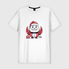 Мужская футболка хлопок Slim с принтом Дракон дед Мороз или Санта Клаус в Екатеринбурге, 92% хлопок, 8% лайкра | приталенный силуэт, круглый вырез ворота, длина до линии бедра, короткий рукав | 