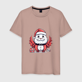 Мужская футболка хлопок с принтом Дракон дед Мороз или Санта Клаус в Екатеринбурге, 100% хлопок | прямой крой, круглый вырез горловины, длина до линии бедер, слегка спущенное плечо. | 
